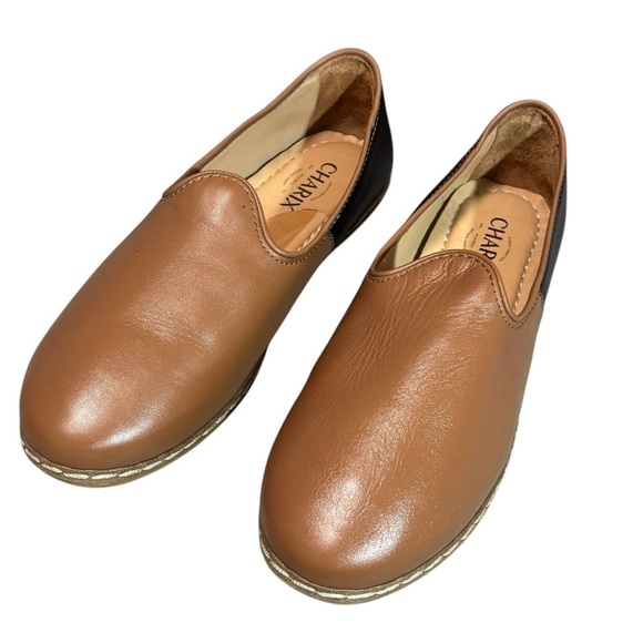 CHARIX - CAMEL BLACK SLIP ONS SHOES LOAFERS - HANDMADE FLATS - size 41.5 - Picture 2 of 14